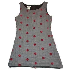 Esprit Vintage Dress Womens L Black & White Micro Check Red Floral Shift